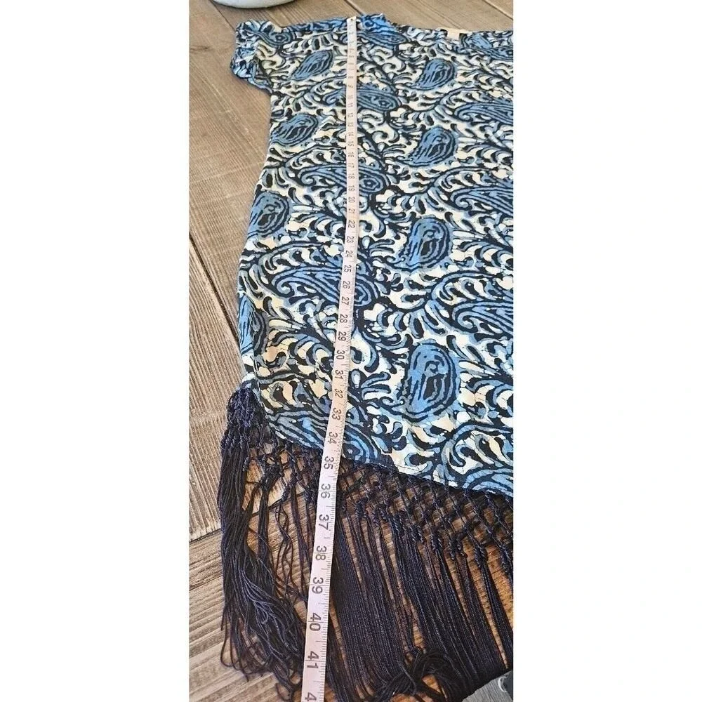 Michael Kors Fringe Trim Paisley Print Dress Womens XL Blue Batik Resort Summer - Picture 10 of 12